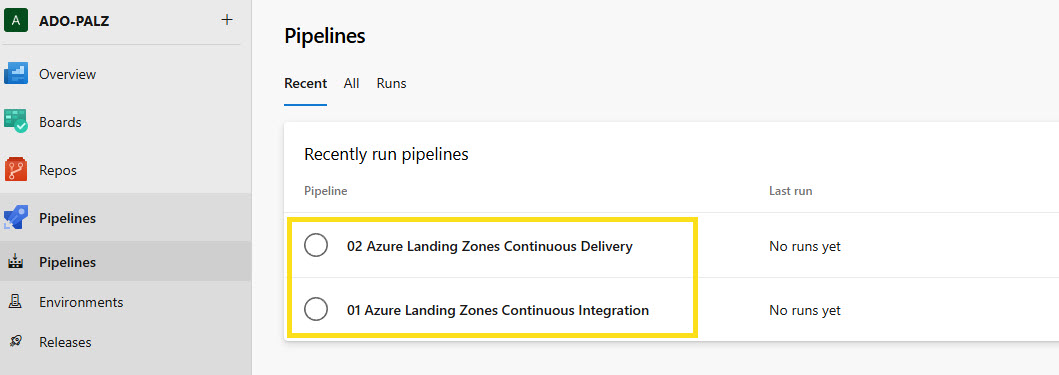 Azure DevOps Azure Landing Zone Pipelines