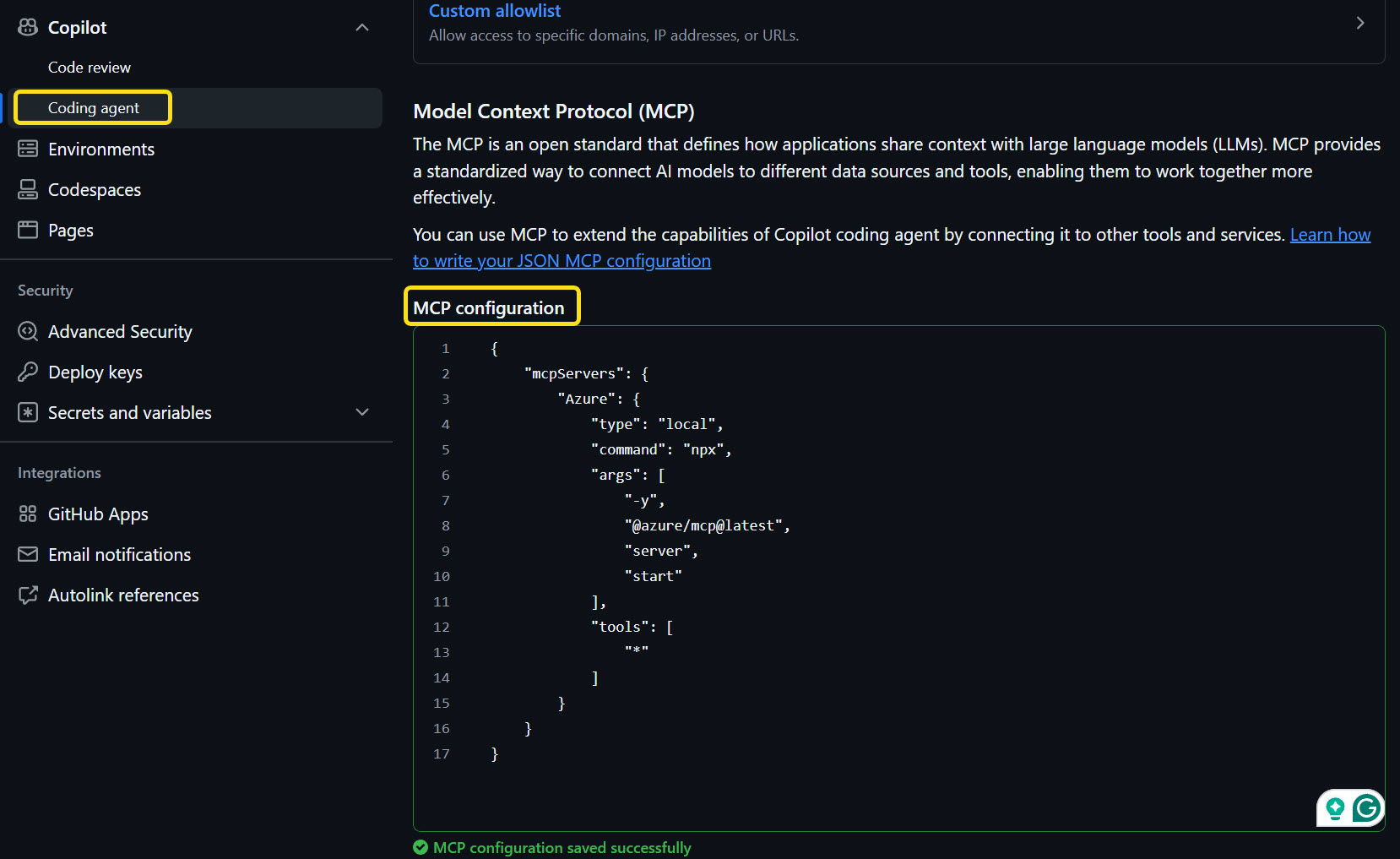 AZD GitHub Coding Agent Config