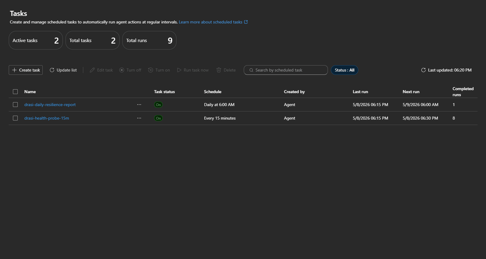 Azure SRE Agent - Scheduled Tasks