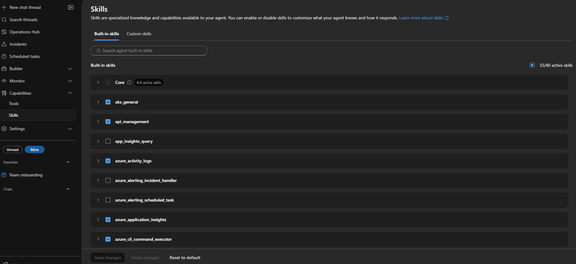 Azure SRE Agent - Skills View