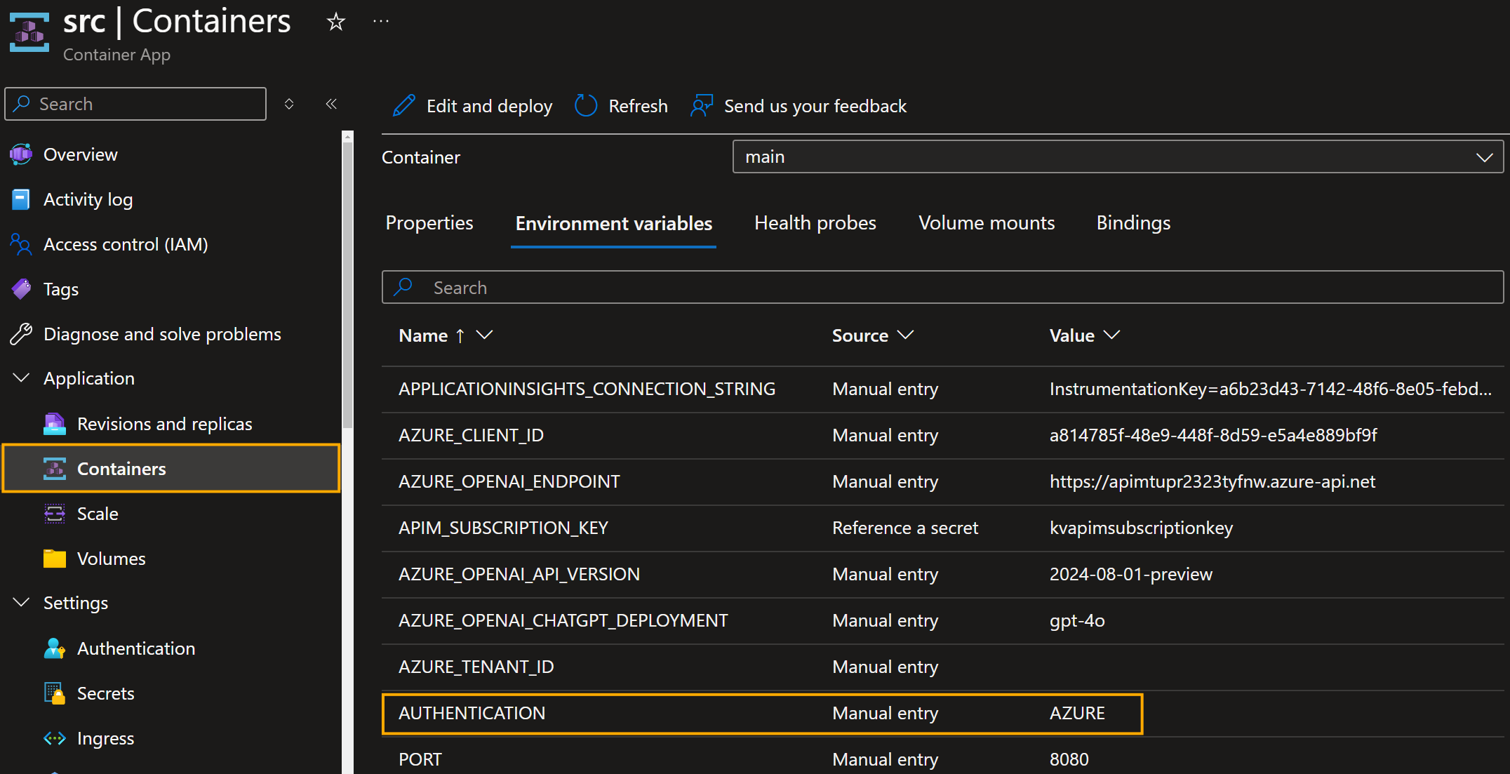 Container Apps - Environment variables