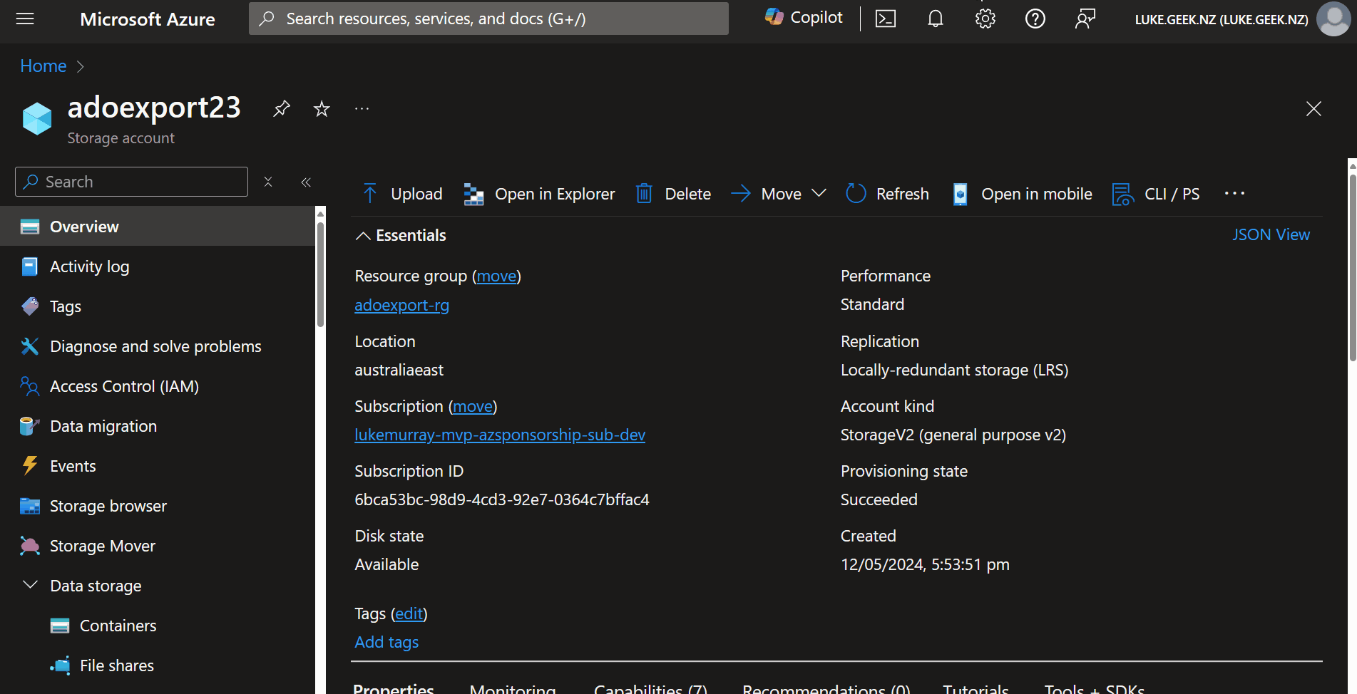 Azure DevOps - Storage Account