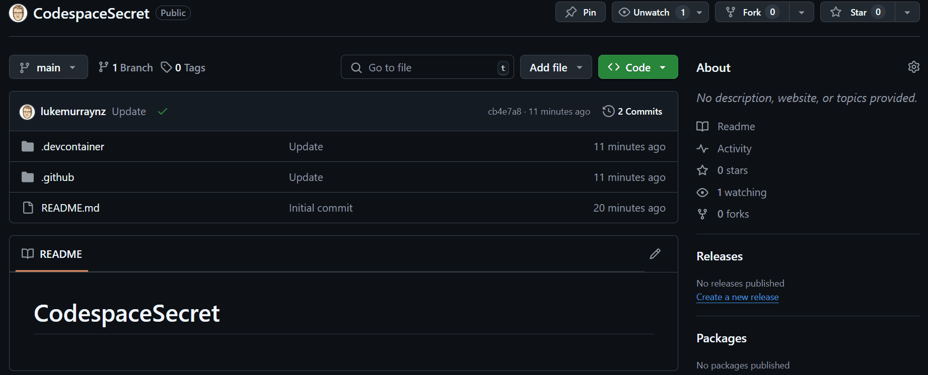 Codespace Secret Configuration Test