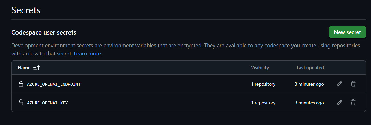 Codespace Secrets