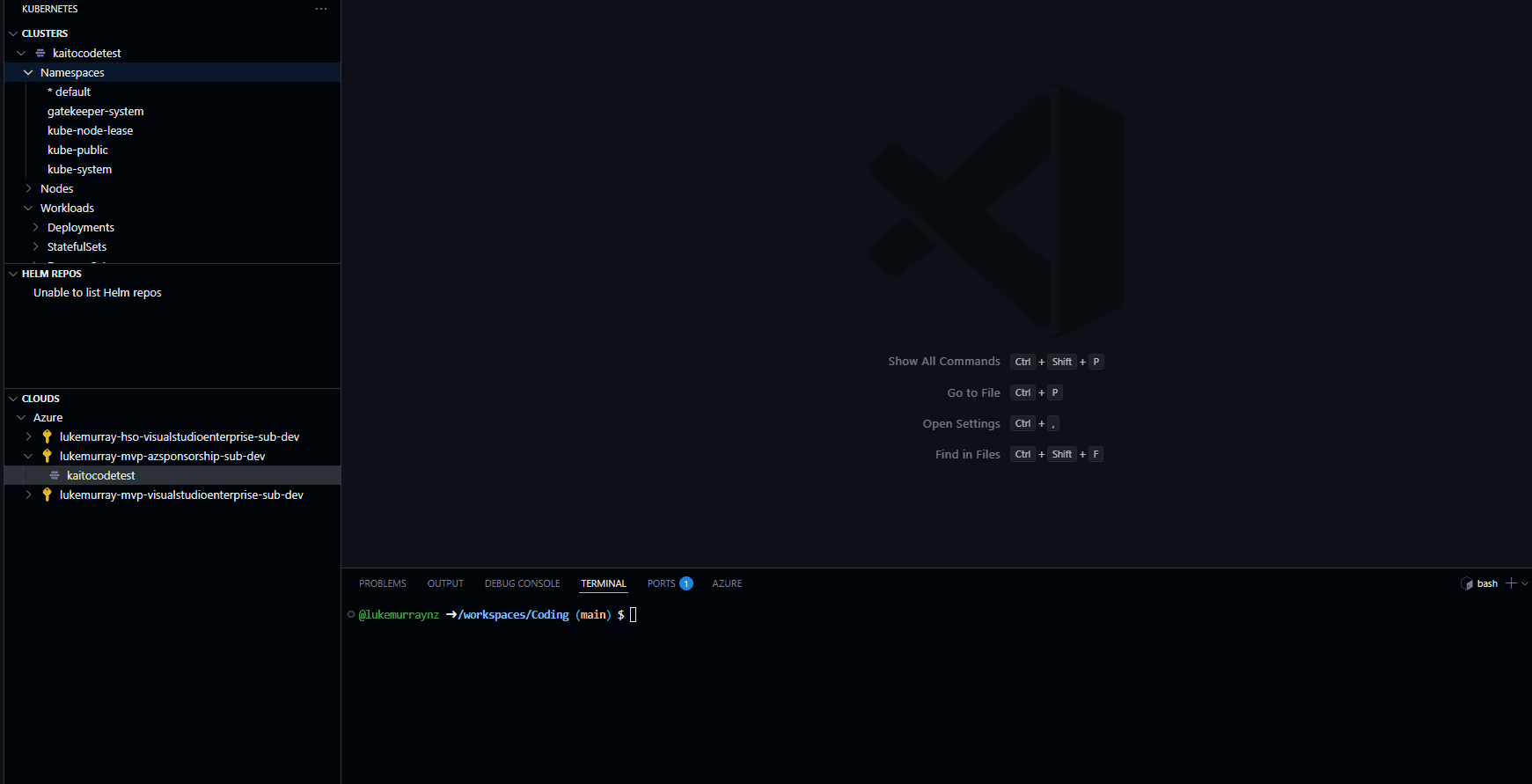 Screenshot showing the Visual Studio Code interface with the Azure Kubernetes Service (AKS) extension, highlighting the steps to install the KAITO addon into an AKS cluster.