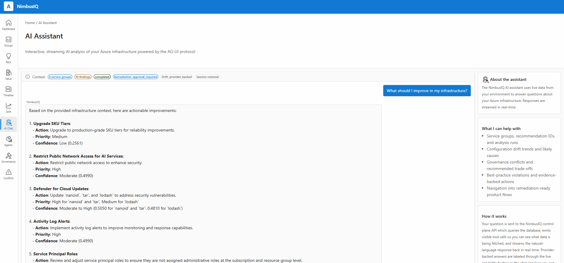 NimbusIQ AI Chat pane