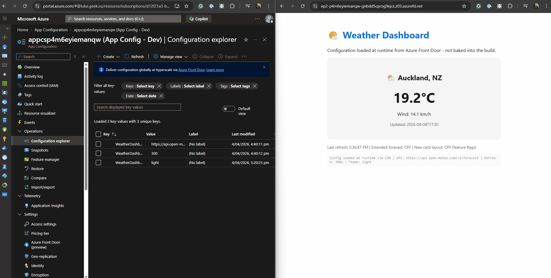Single build across multiple environments with shared Front Door and isolated configuration