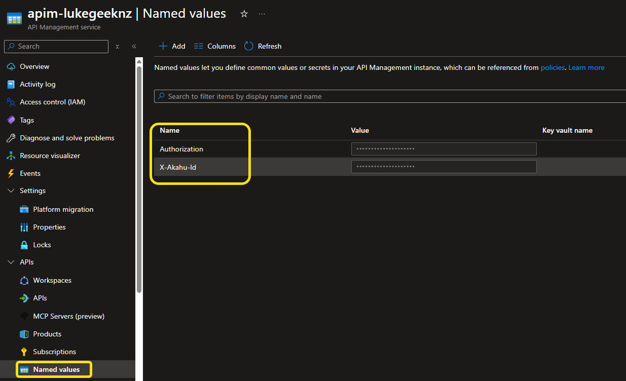 API Named Values