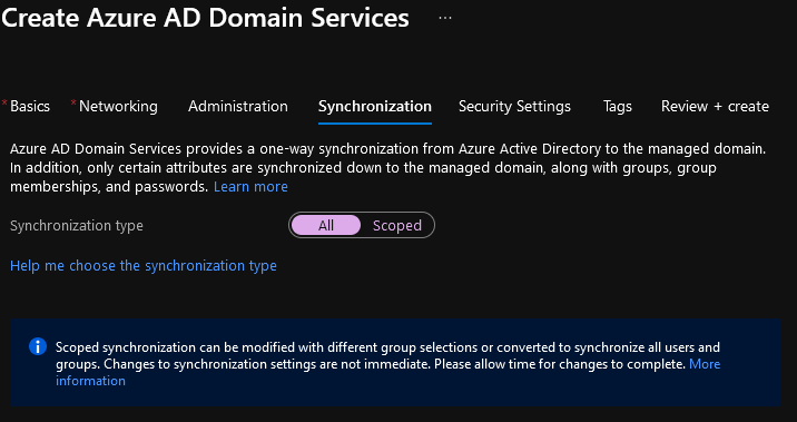Azure AD Domain Services - Syncronisation Config