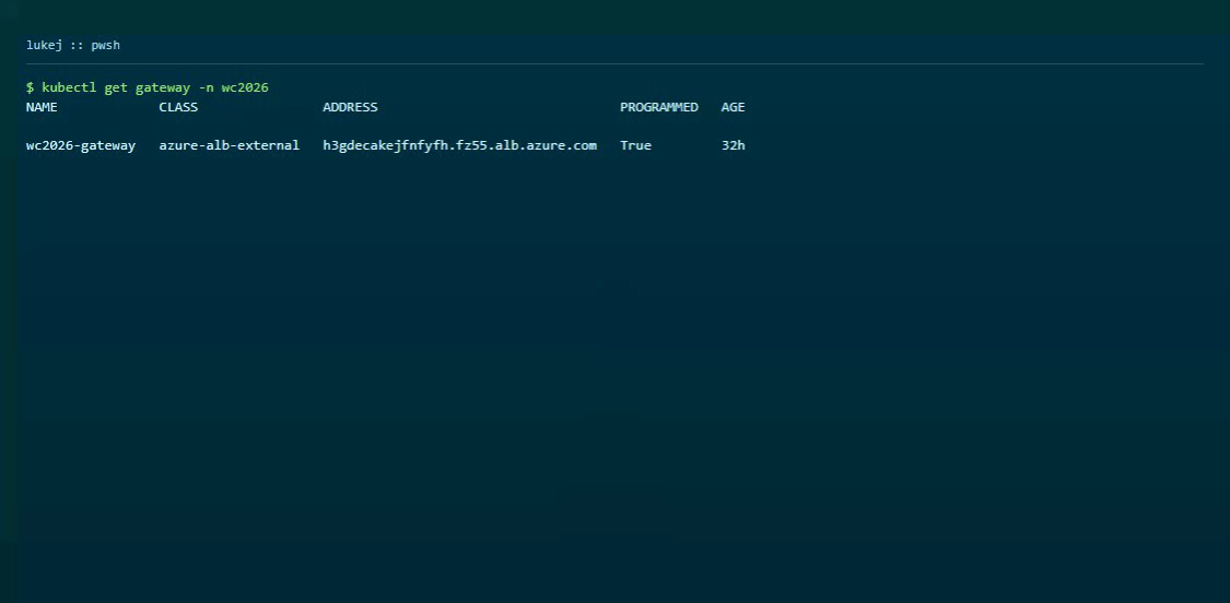 AGC gateway status showing the gateway programmed and API health probe passing