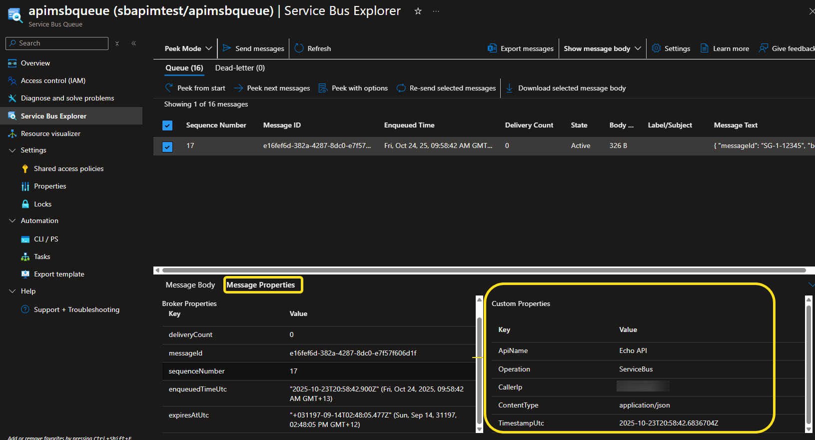 Azure API Management Service Bus Test