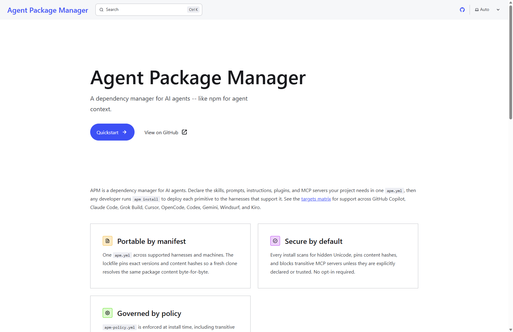 APM homepage screenshot