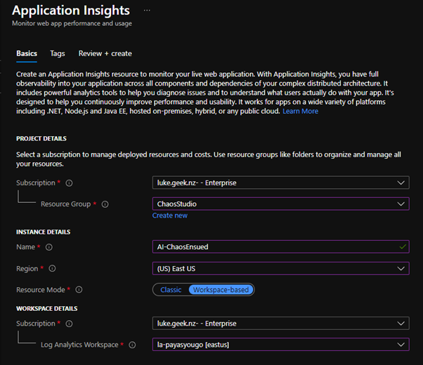 Azure Portal - Application Insights