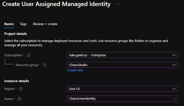 Azure Portal - Create User Management Identity