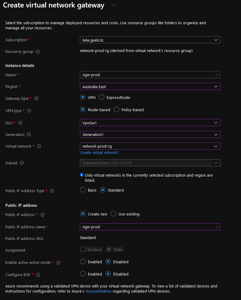 Azure Virtual Network Gateway