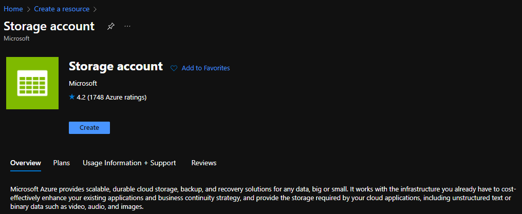 Azure Portal - Storage account