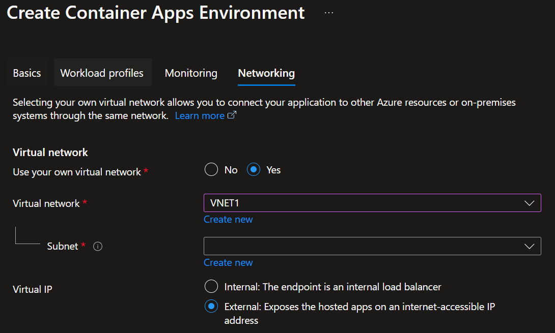 Container App Environment - Missing subnet