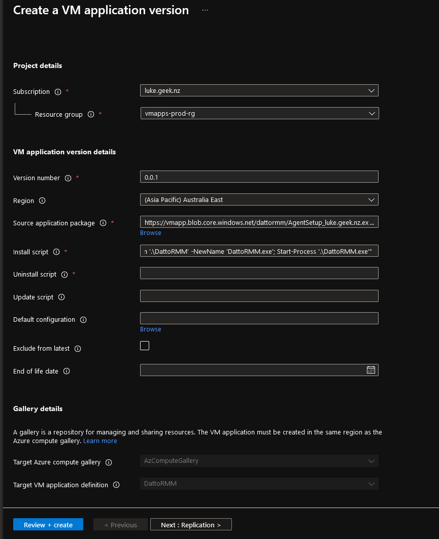 Azure Portal - Application Version