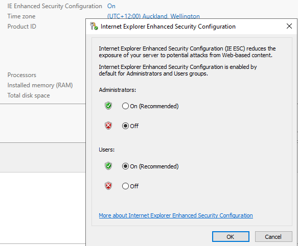 Disable IE Enhanced Security Configuration