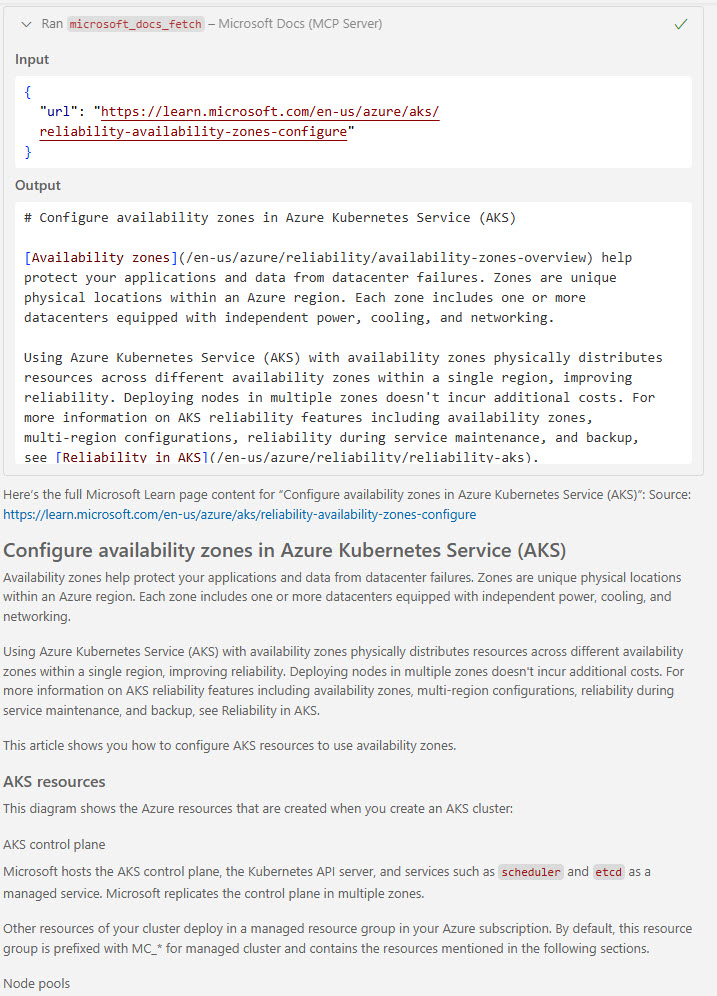 Microsoft Learn MCP Fetch Tool