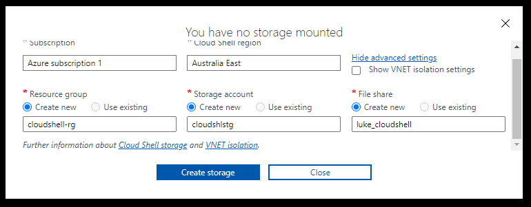 Azure Portal - Cloud Shell Storage Account