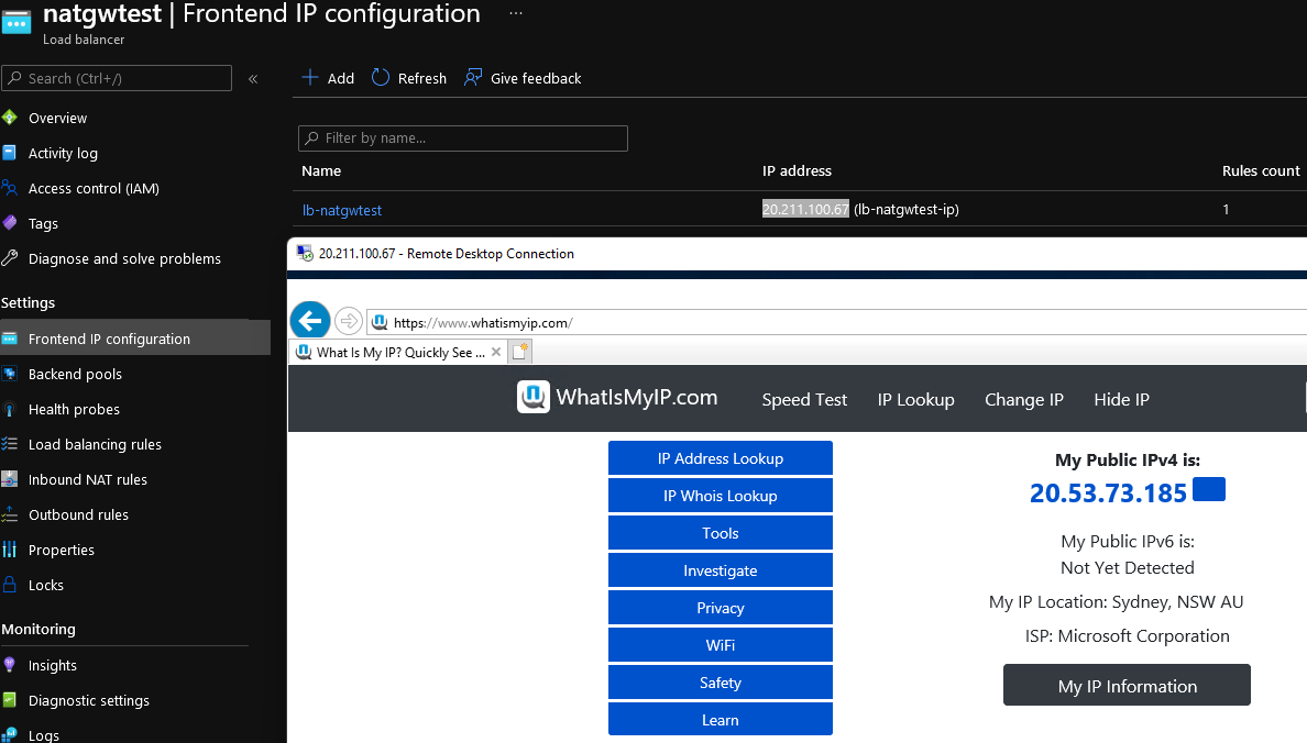 Windows Machine behind Azure Load Balancer NAT Gateway