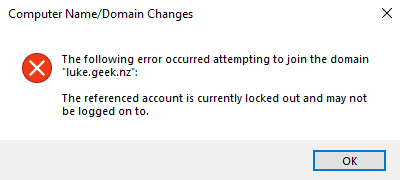 The referenced account is currently locked out and may not be logged on to.