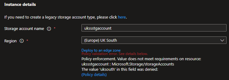 Azure Storage Account - Deny UK South deployment