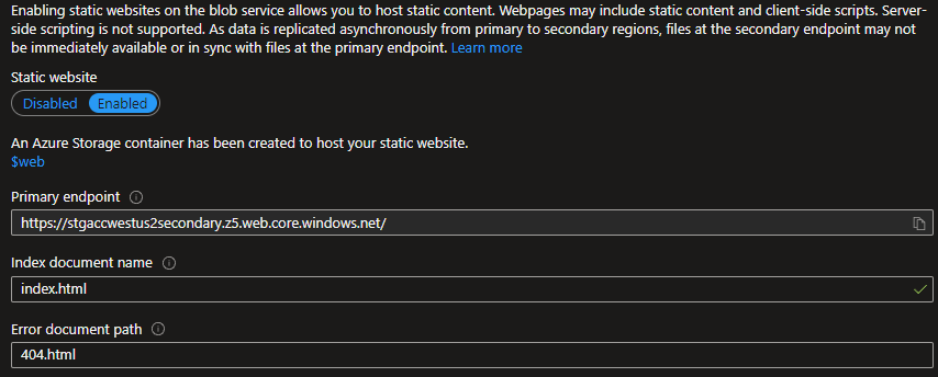 Azure Storage Account - Static Website primary endpoint