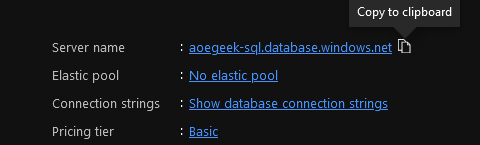Azure SQL - Database URL