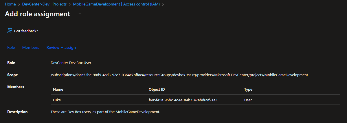 Azure Dev Box - Assign Project Members