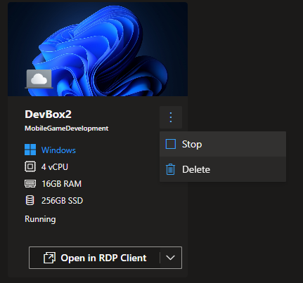 Azure Dev Box - Stop or Delete