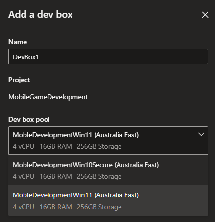 Microsoft Dev Box - Create Virtual Machine