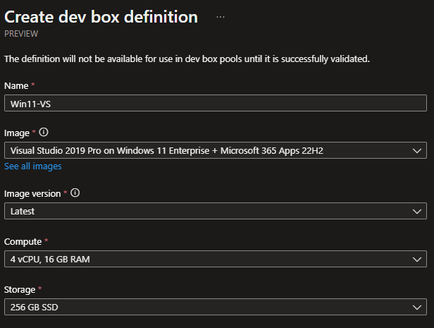 Azure Dev Box definitions