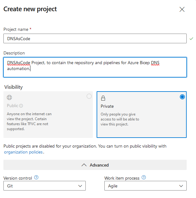 Azure DevOps - Create New Project