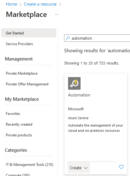 Create Azure Automation Account