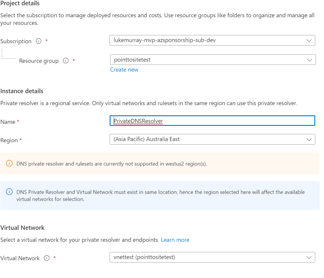 Azure Private DNS Resolver and Azure Point to Site VPN - luke.geek.nz