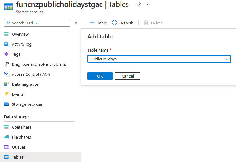Create Azure Storage Account Table