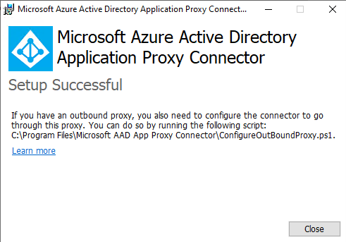 Microsoft Azure Active Directory Application Proxy Connector Installation