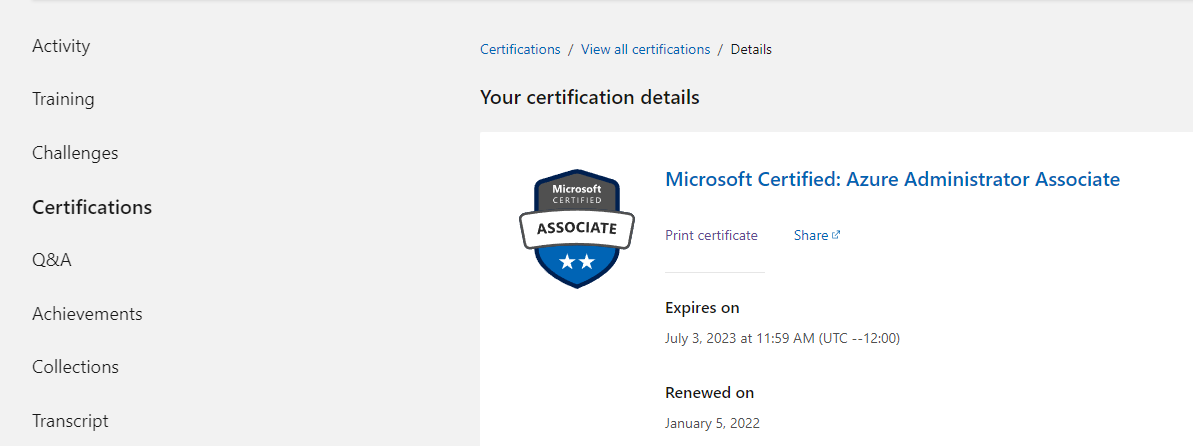 Microsoft Learn - Certificate details
