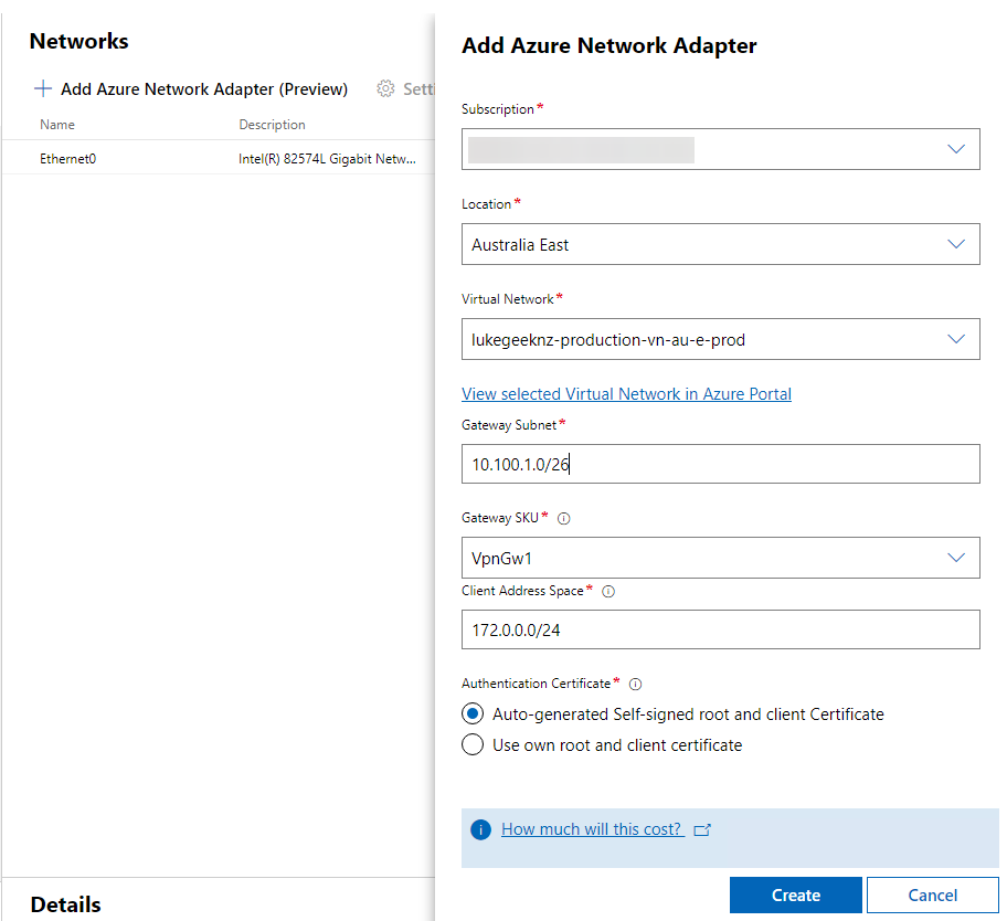 Windows Admin Center - Azure Network Adapter Setup